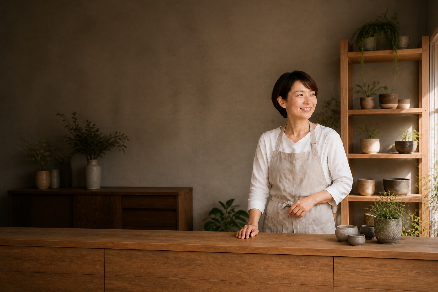 店内で仕事をする店舗オーナーの自然な様子